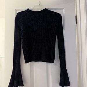 Lost + Wander Navy Blue Chenille Bell-Sleeved sweater